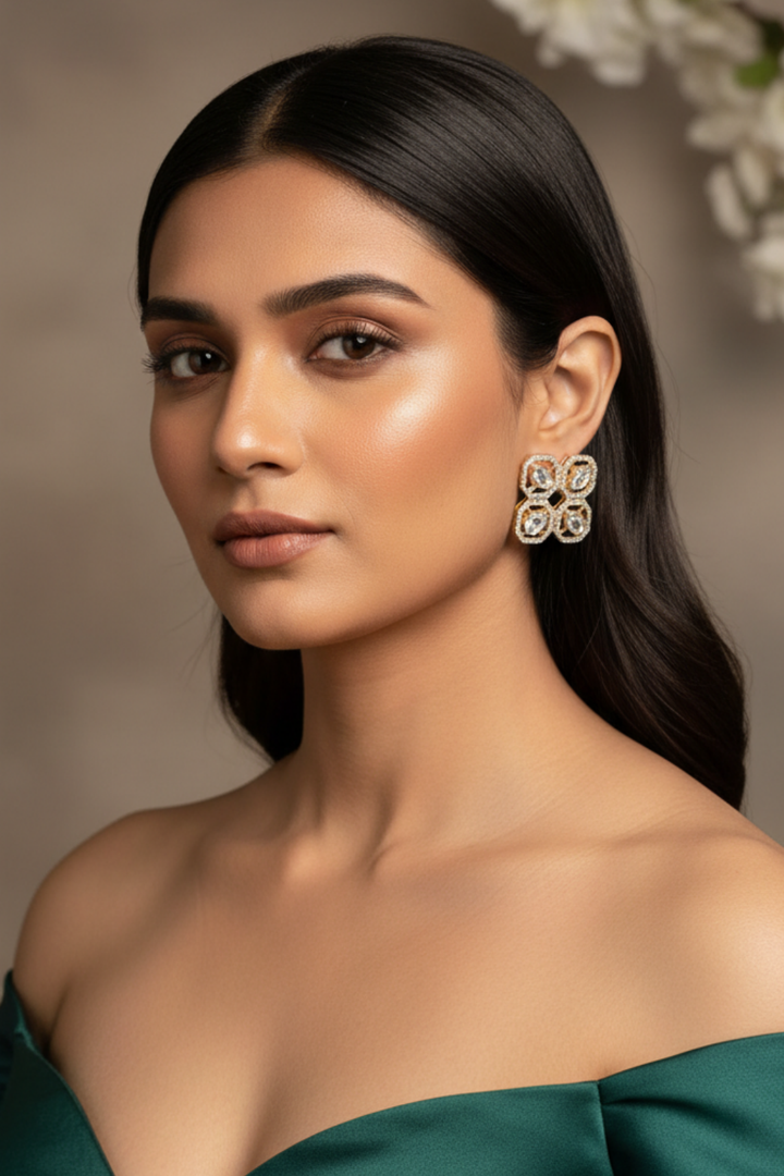 Shiraz Polki Diamond Square Stud Earrings