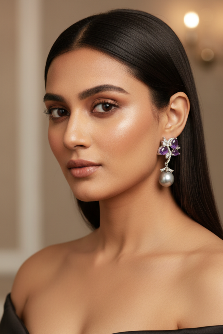 Hyacinth Leaf Shaped Grey Drop Earrings