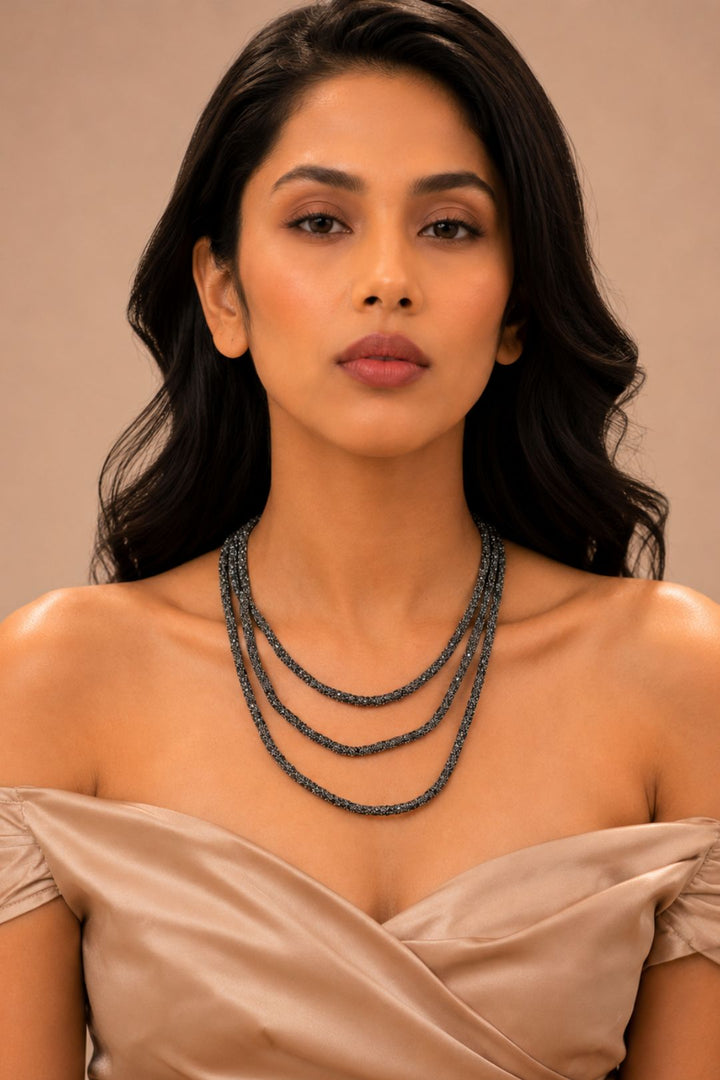 Symphony Grey Pearl Three Layered Neckalce