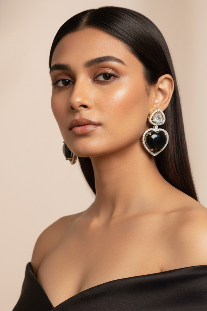 Apsara Heart Drop Stud Earrings