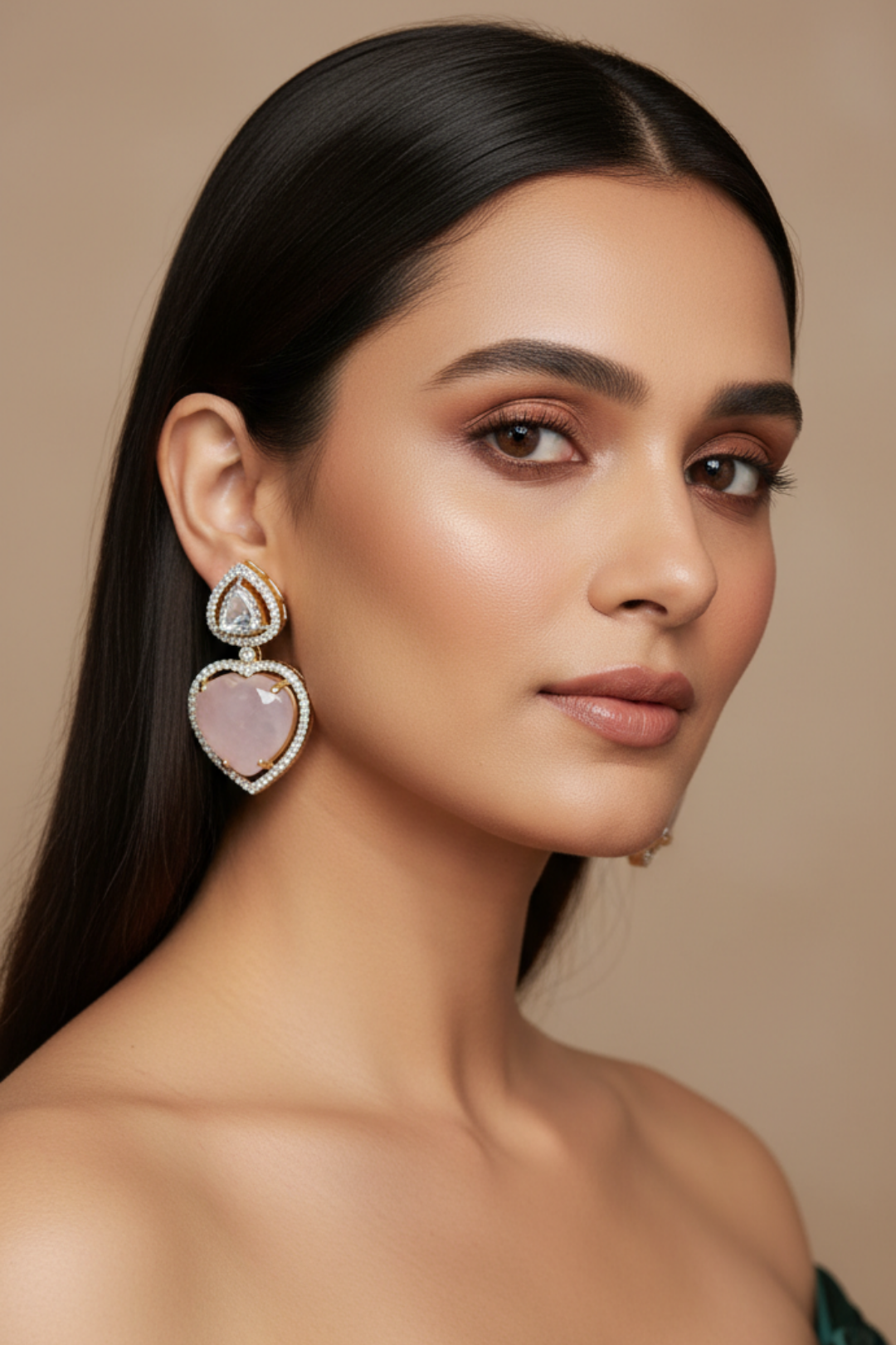 Apsara Heart Drop Stud Earrings