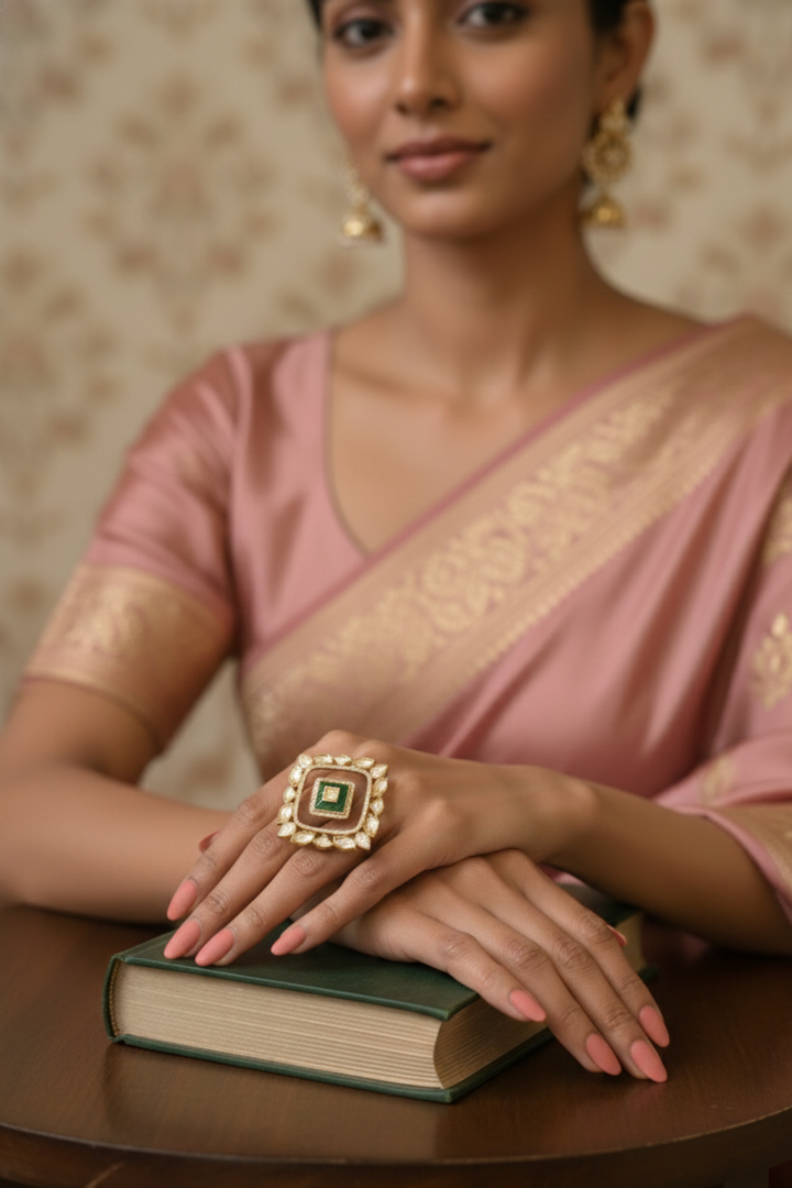Durgamati Square Double-Finger Polki Bridal Ring