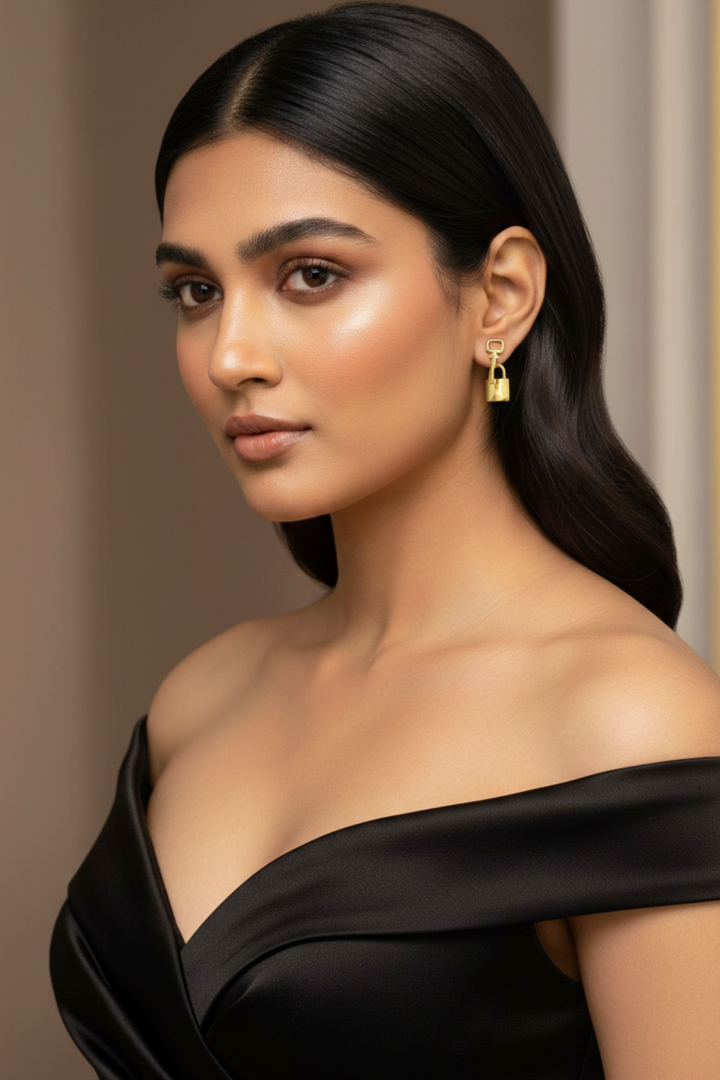 Lock And Key Gold Studs Earrings