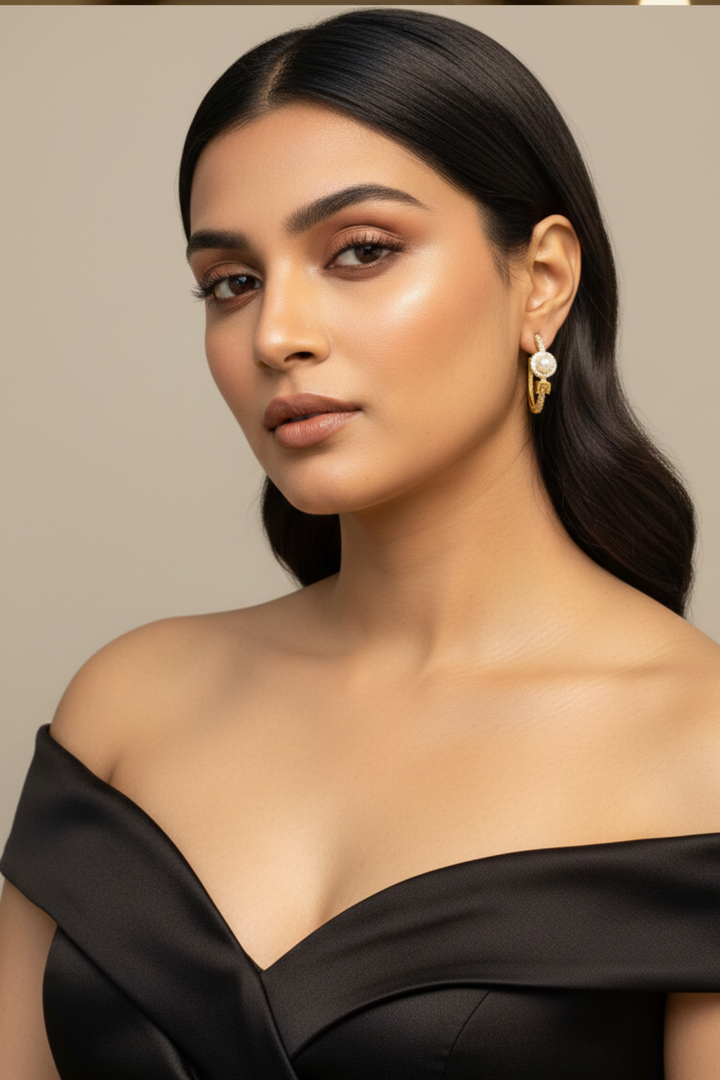 Gold Circle Pearl Hoops Earrings