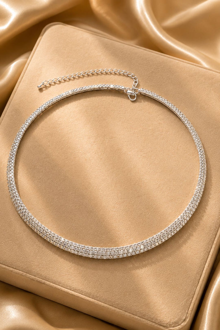 Naseena Silver Diamond Cocktail Chokar Necklace
