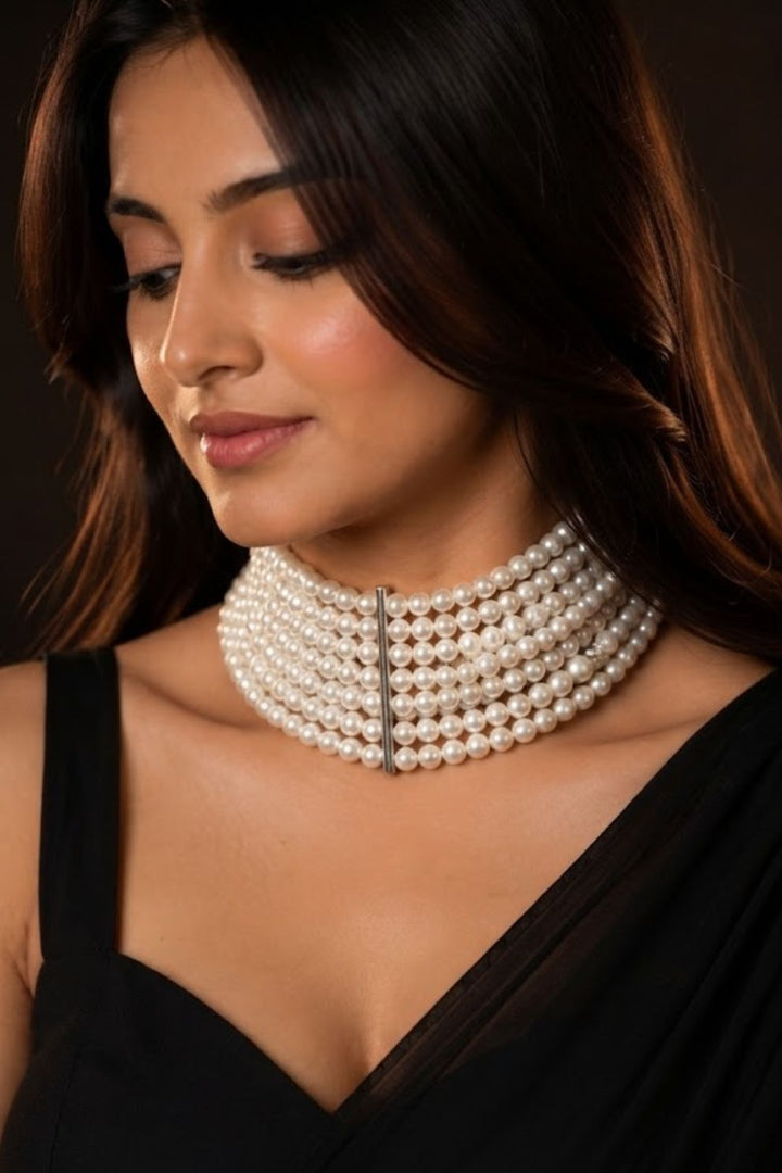 Esha Bohemian Pearl Beaded Premium Layered Choker Necklace