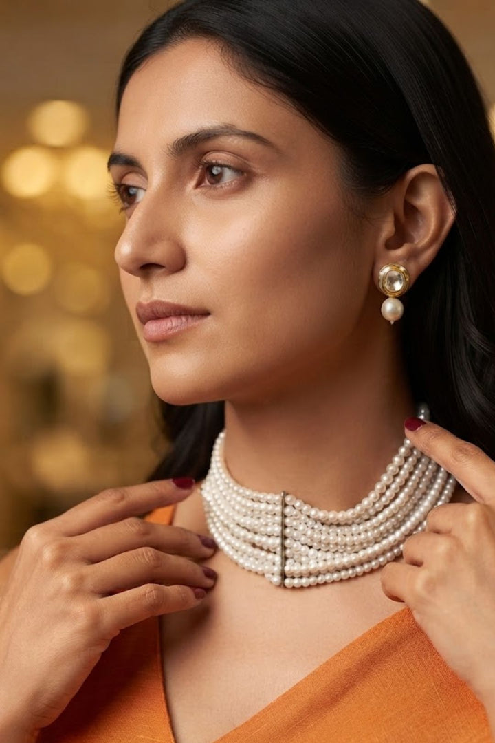 Esha Bohemian Pearl Beaded Premium Layered Choker Necklace