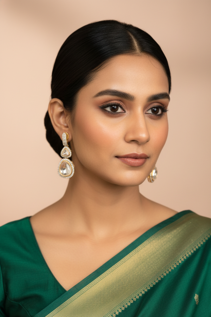 Nitya Golden Drop Polki Earrings