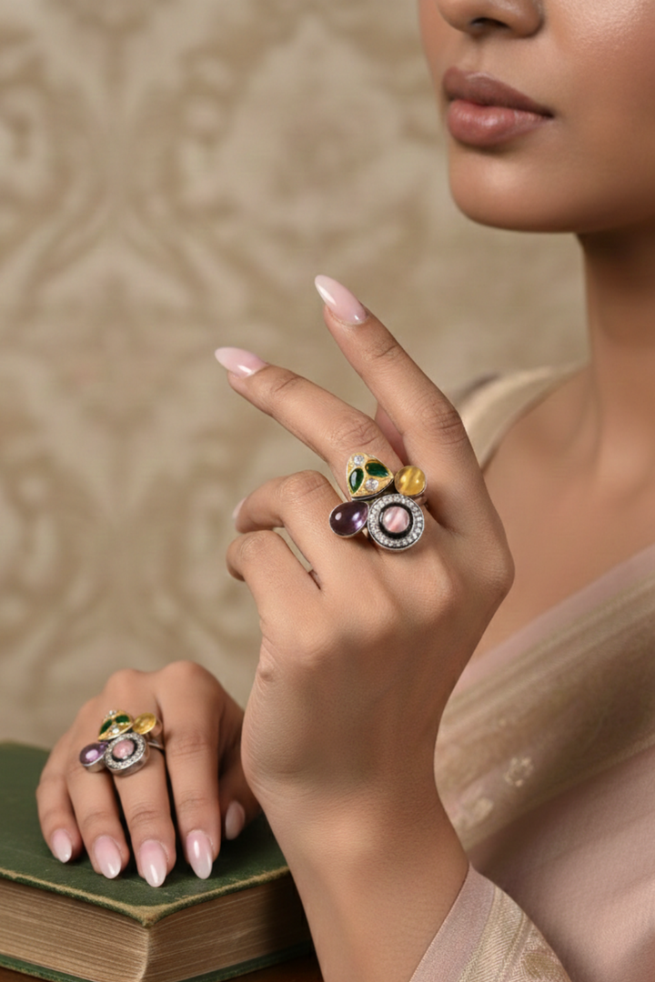 Sundari Multicoloured Silver Ring