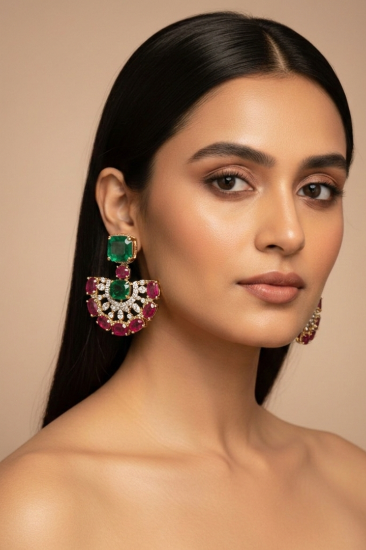 Nityarana Emerald Festive Chaandbali Earrings
