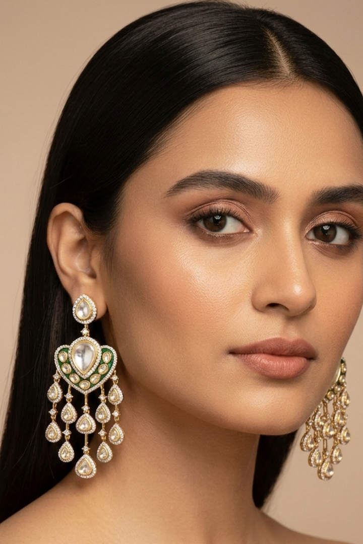 Peacock Meenakari Polki Dangler Earrings