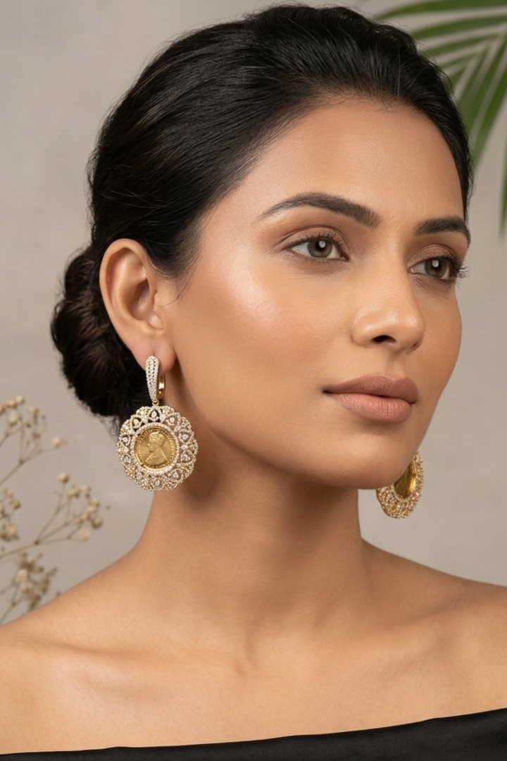 Vagdevi Gold Coin Earrings