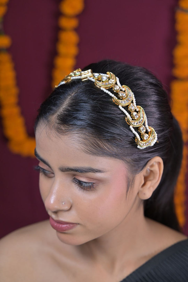 Hari Bridal Gold Pearl White Sheeshpatti