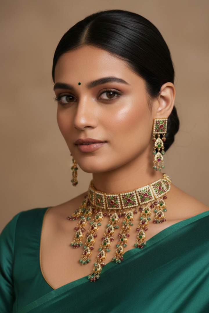 Vidhira Navratna Tassel Jadau Choker Necklace