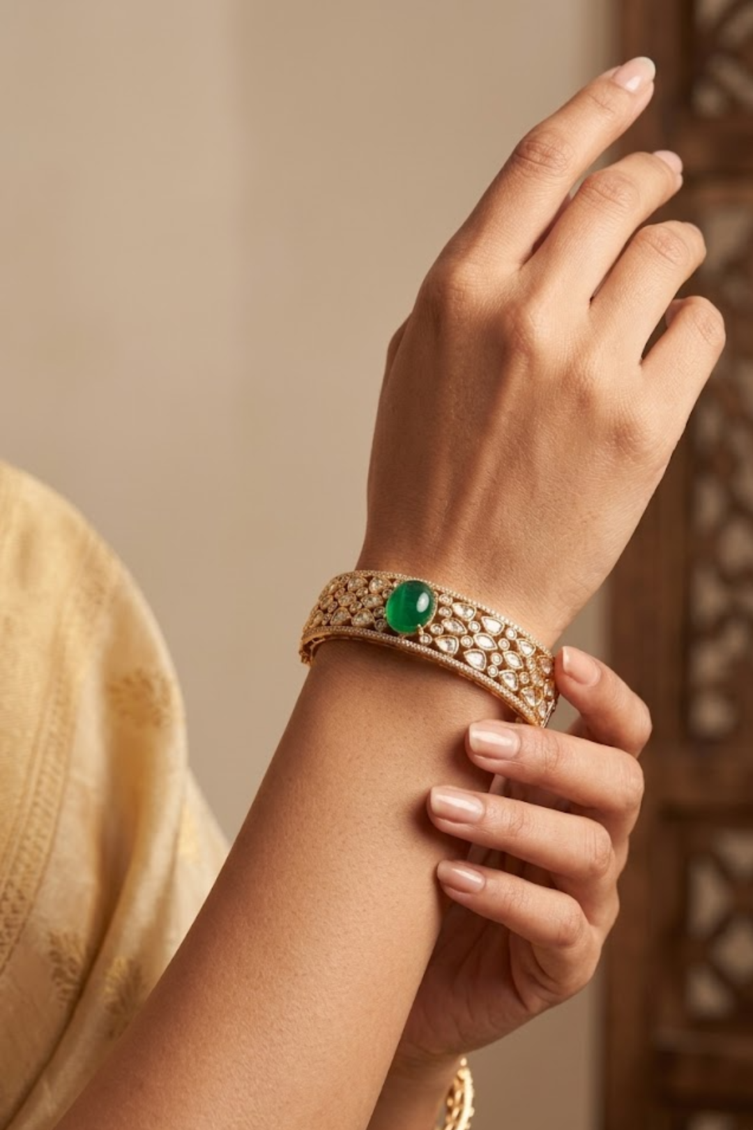 Polki Victorian Green  Mehndi Bracelet