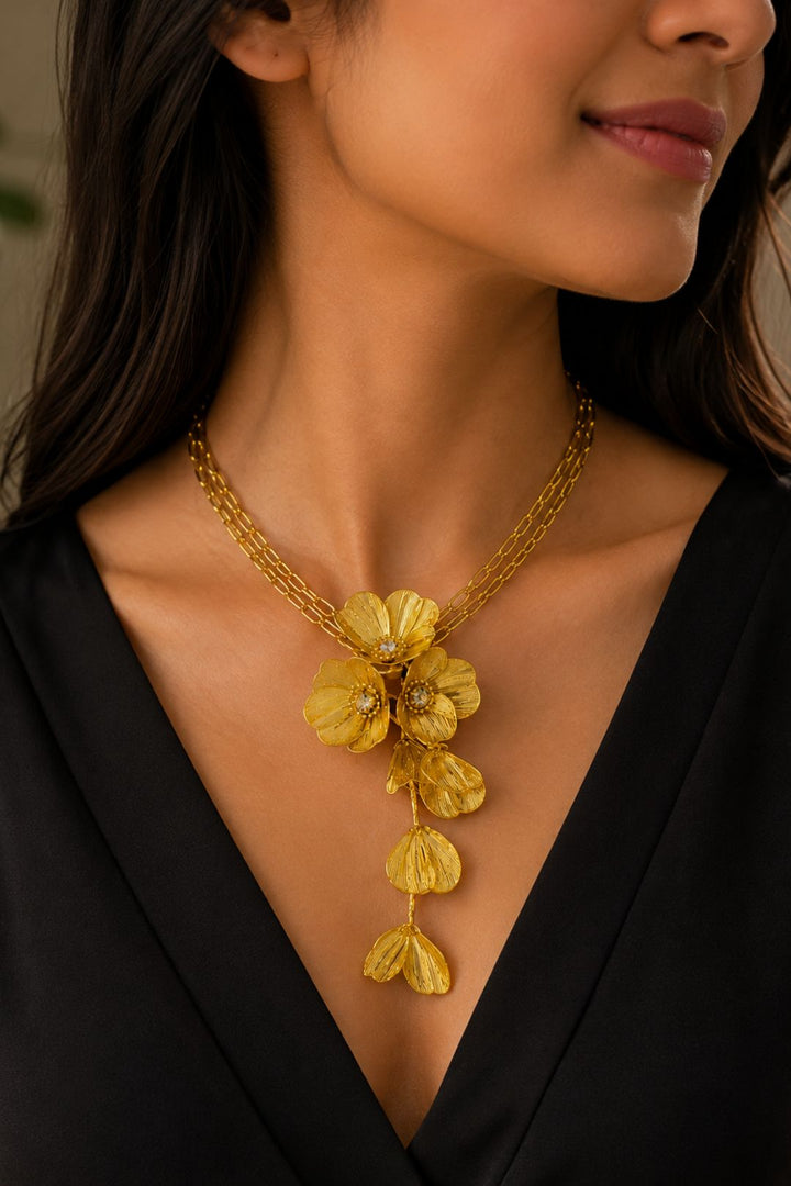 Pushpika Floral Cascade Golden Chain Necklace