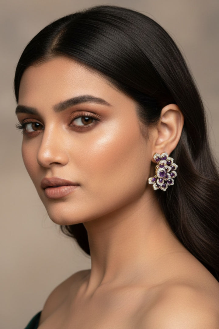 Manhattan Purple Crystal Flower Stud Earrings