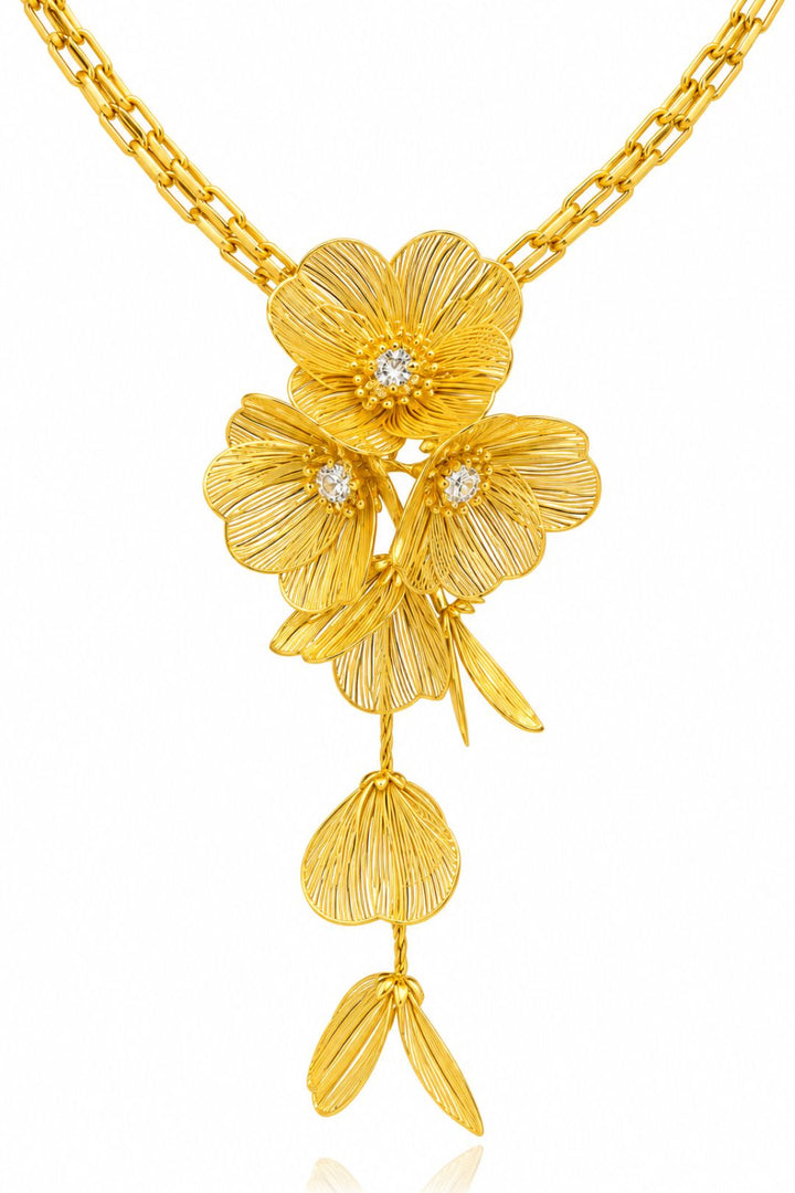 Pushpika Floral Cascade Golden Chain Necklace