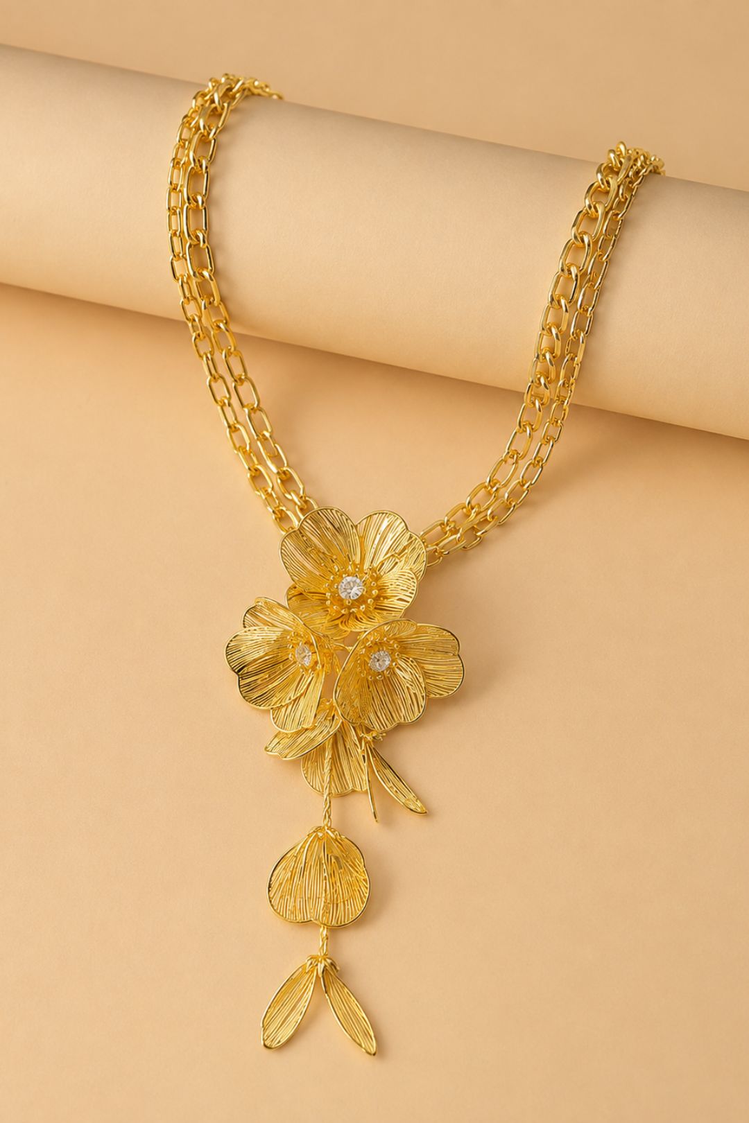 Pushpika Floral Cascade Golden Chain Necklace