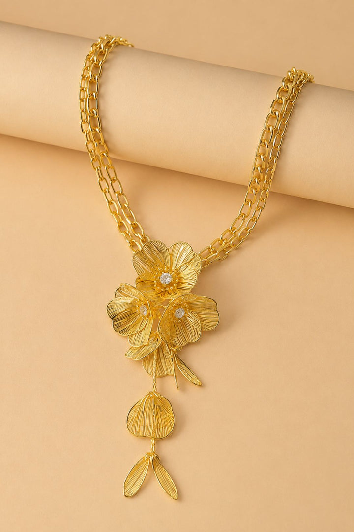 Pushpika Floral Cascade Golden Chain Necklace
