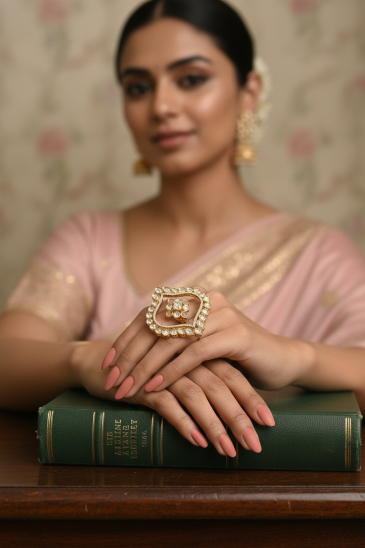 Radhika Mehndi Polki Double Finger Ring
