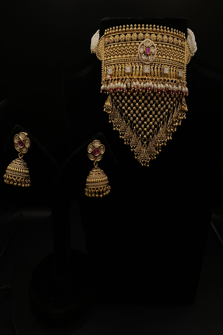 Tirupati Sunehri Temple Tessel Choker Necklace