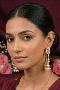 Aafreen Polki Pearl Drop Hoop Earrings
