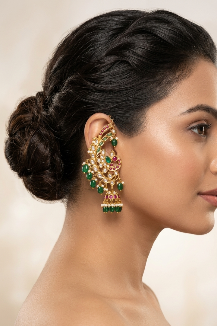 Morpankh Jhumka Pearl Earcuffs Earrings