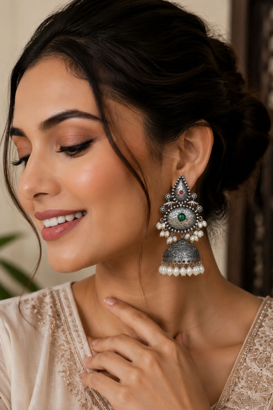 Meera's Silver Jhumka Earrings