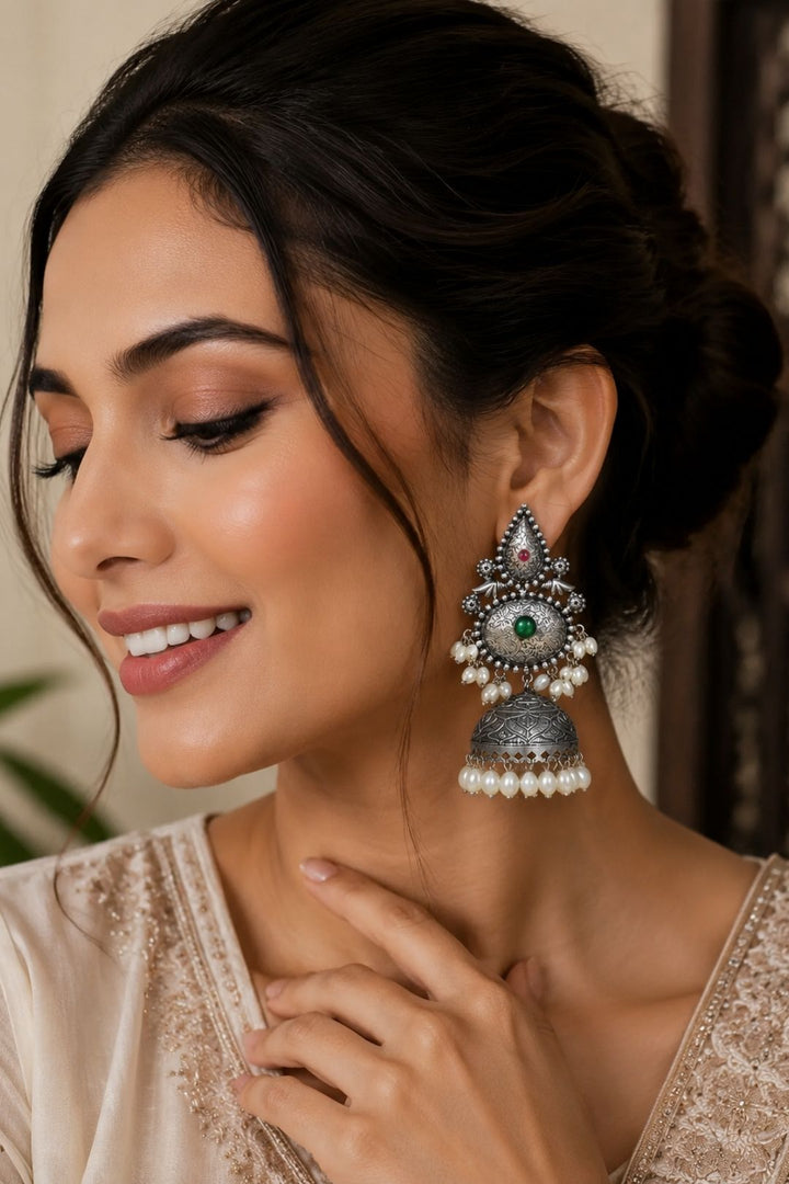Meera's Silver Jhumka Earrings