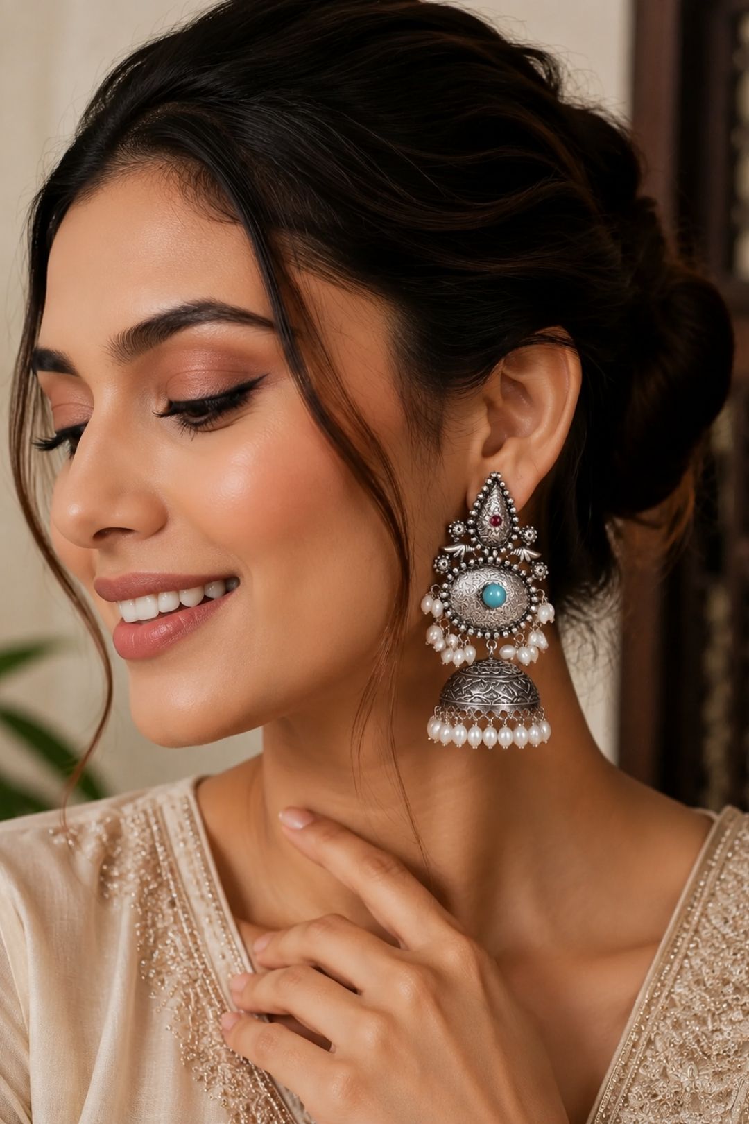 Meera's Silver Jhumka Earrings