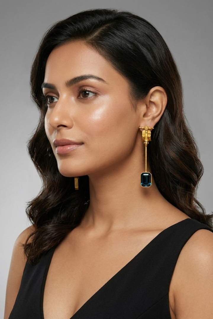 Scooter Gemstone Tassel Gold Earrings