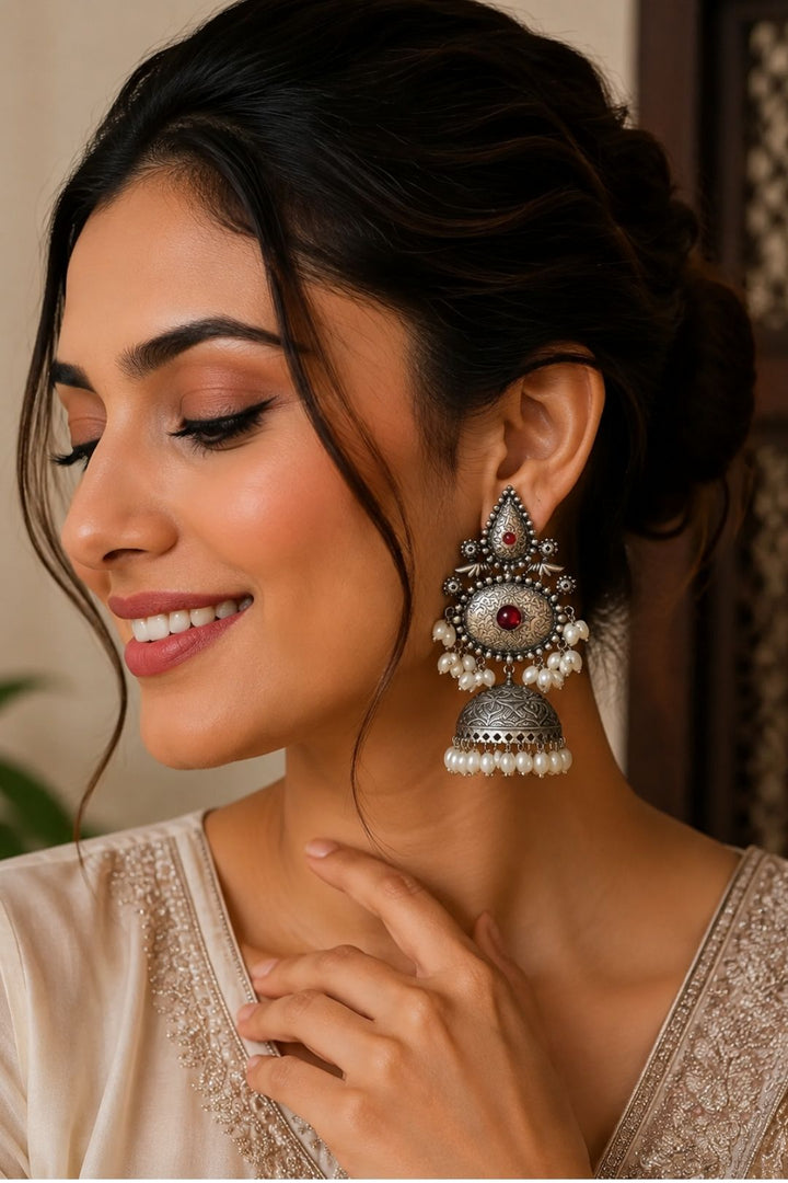 Meera's Silver Jhumka Earrings
