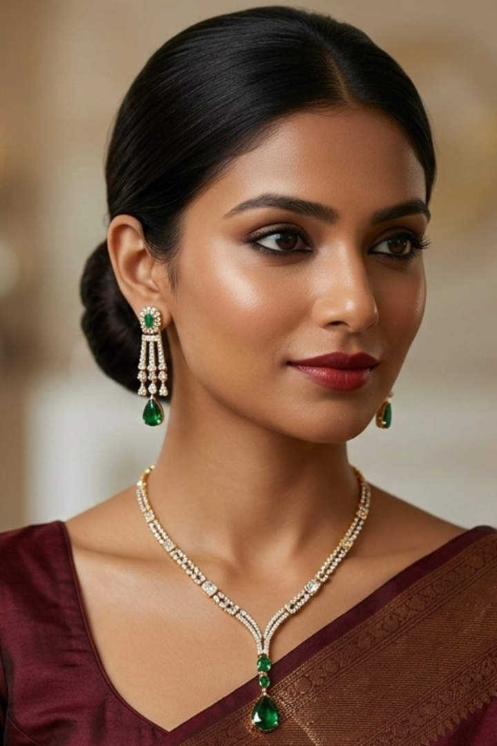 Mahishma Emerald Golden Diamond Cocktail Necklace