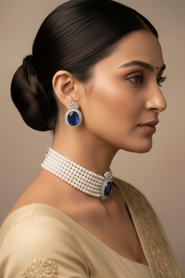 Bilvani Moroccon Lariat Gemstone Pearl Choker Necklace