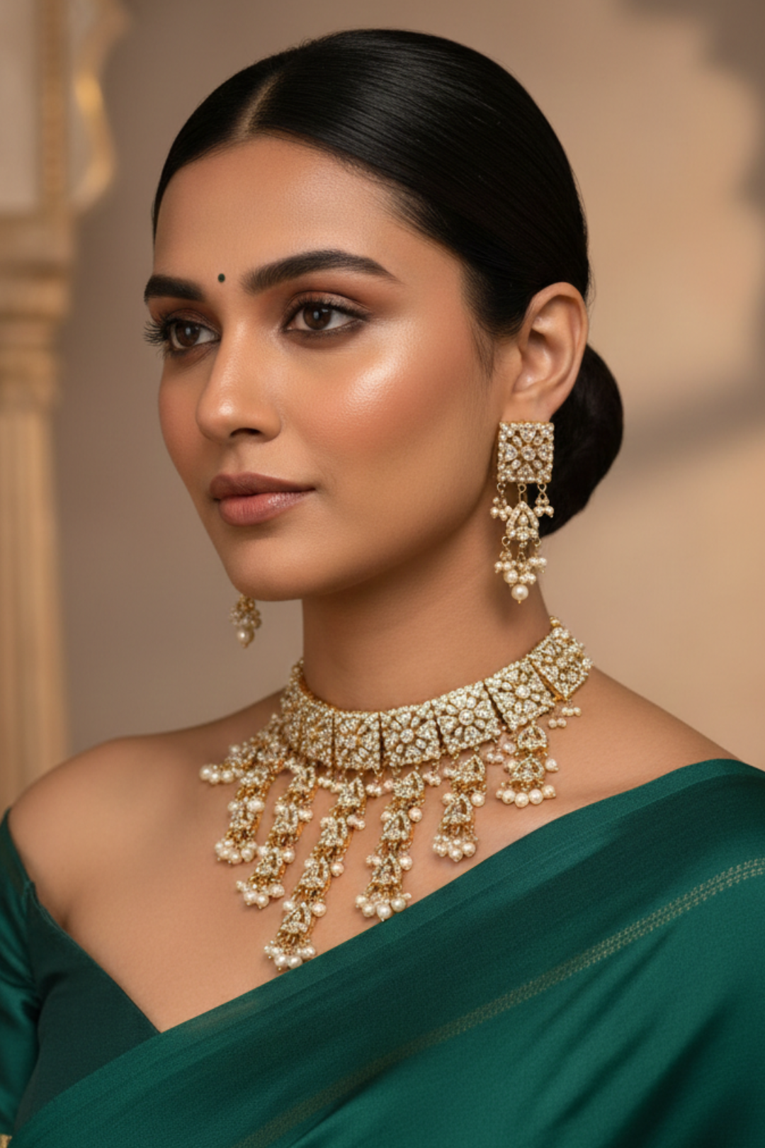 Vidhira Navratna Tassel Jadau Choker Necklace