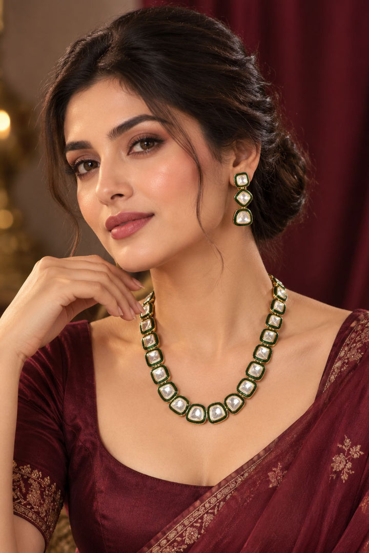 Rajwada Emerald Polki Royal Long Necklace