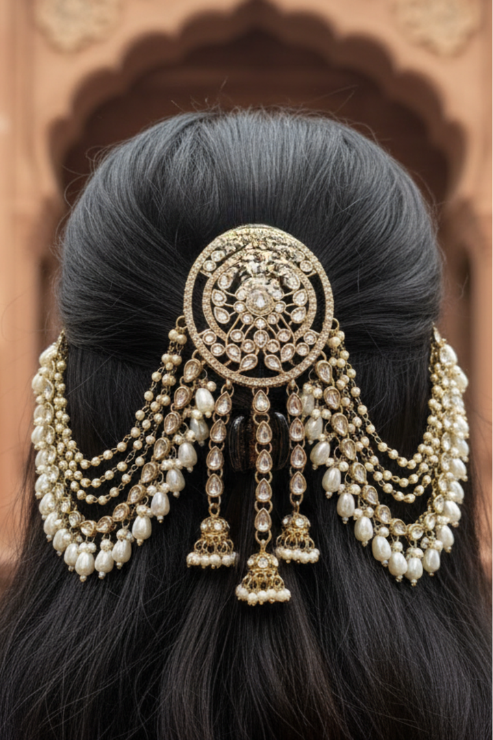 Garima Kundan Pearl Layered Haldi HairChain