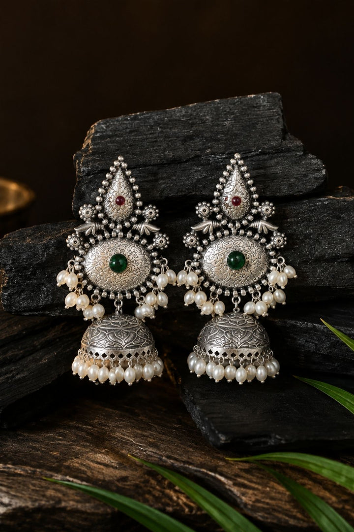 Meera's Silver Jhumka Earrings