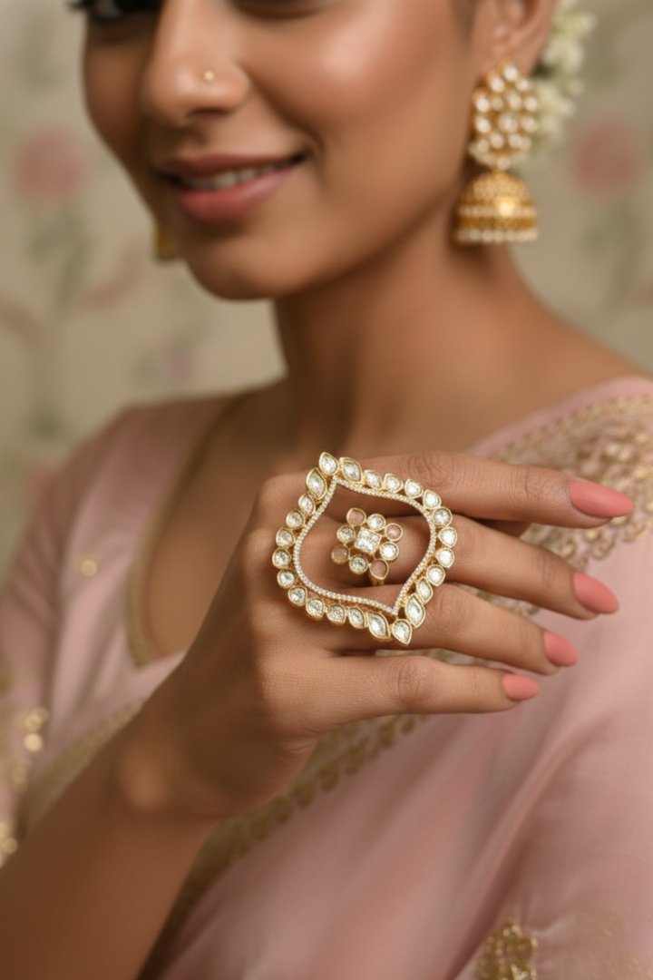 Radhika Mehndi Polki Double Finger Ring