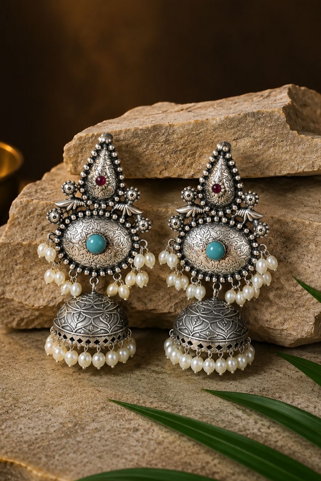 Meera's Silver Jhumka Earrings