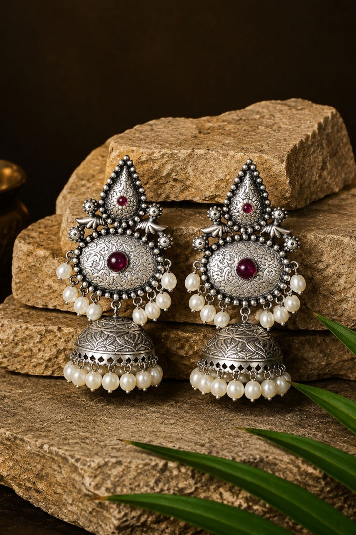 Meera's Silver Jhumka Earrings