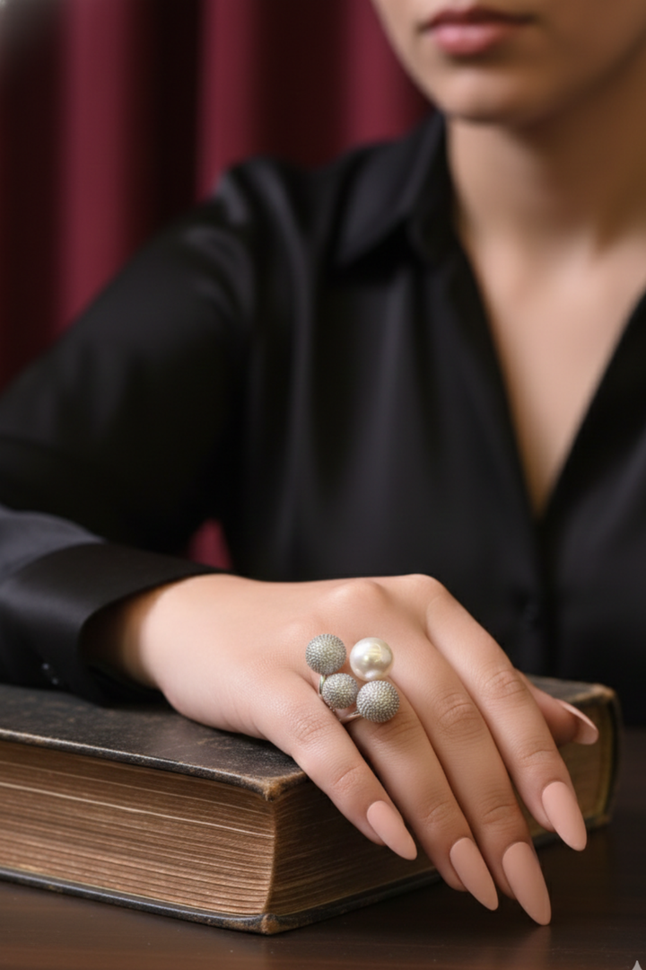 Himalaya Pearl And Diamond Ball Ring