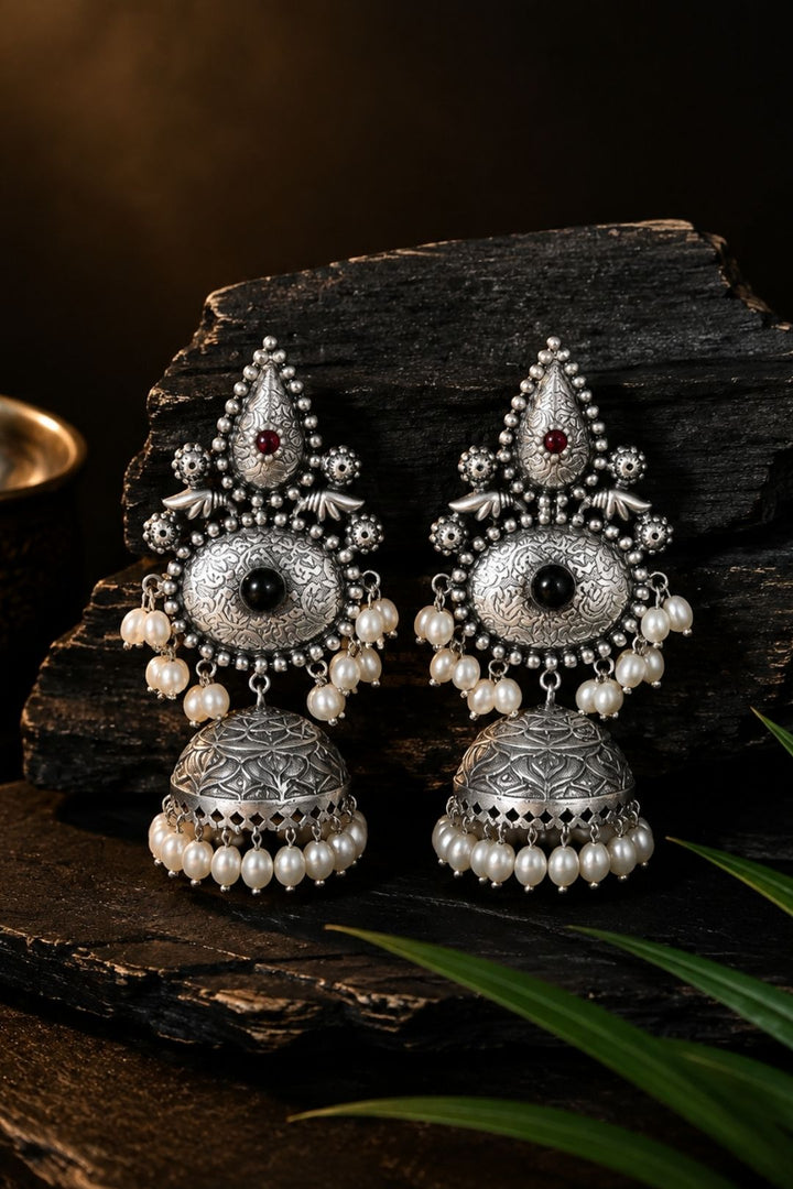 Meera's Silver Jhumka Earrings