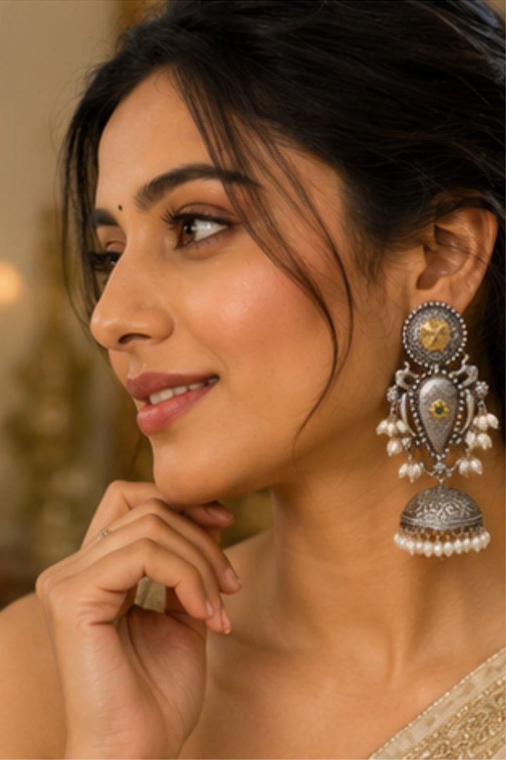 Shiva Ethnic Silver Jhumka Earrings