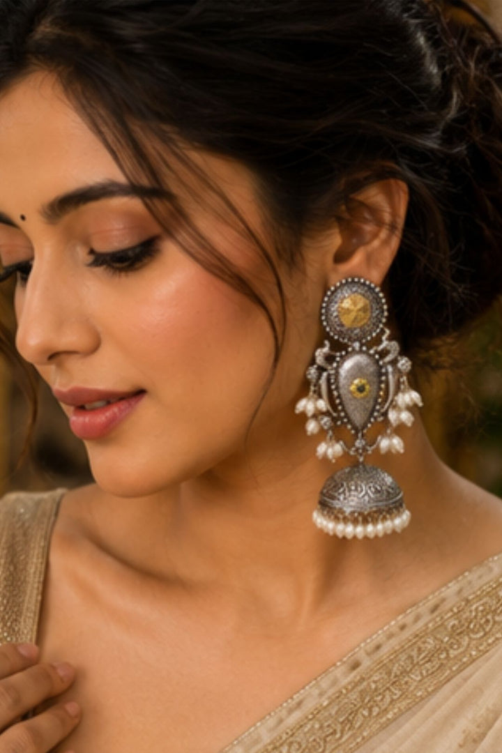 Shiva Ethnic Silver Jhumka Earrings