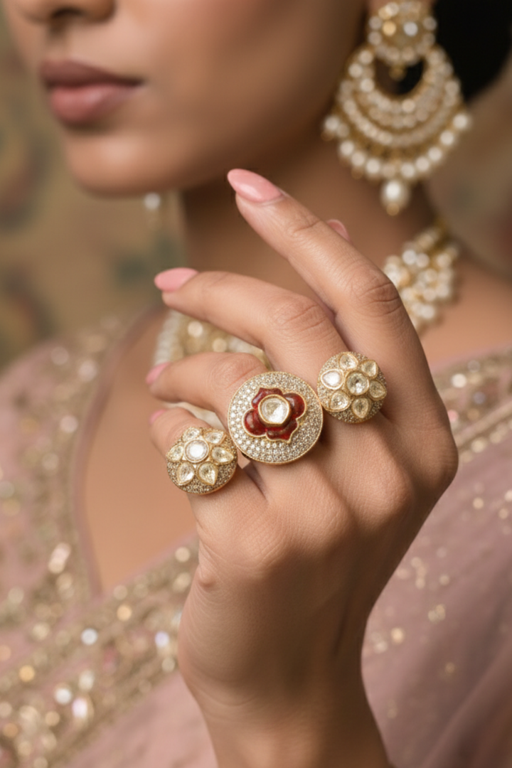Maharani Vidya Mehndi Kundan Double Band Ring