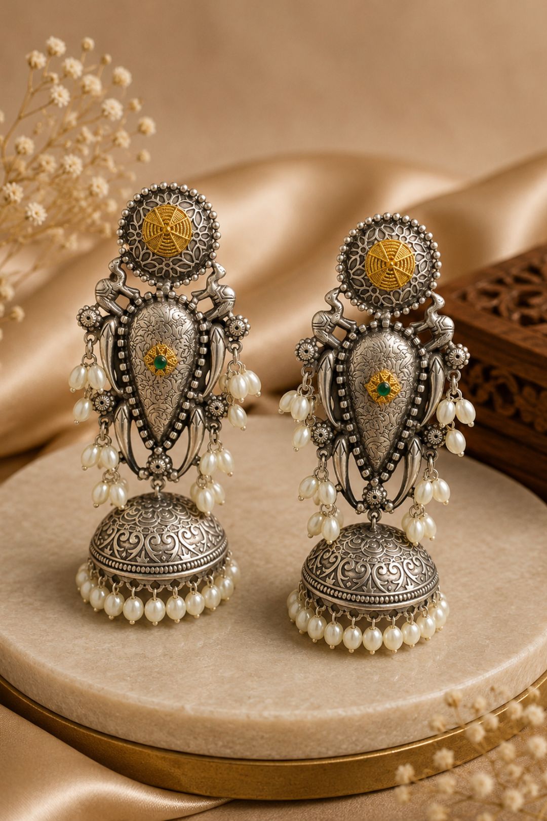 Shiva Ethnic Silver Jhumka Earrings