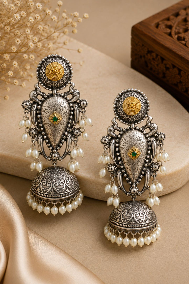 Shiva Ethnic Silver Jhumka Earrings