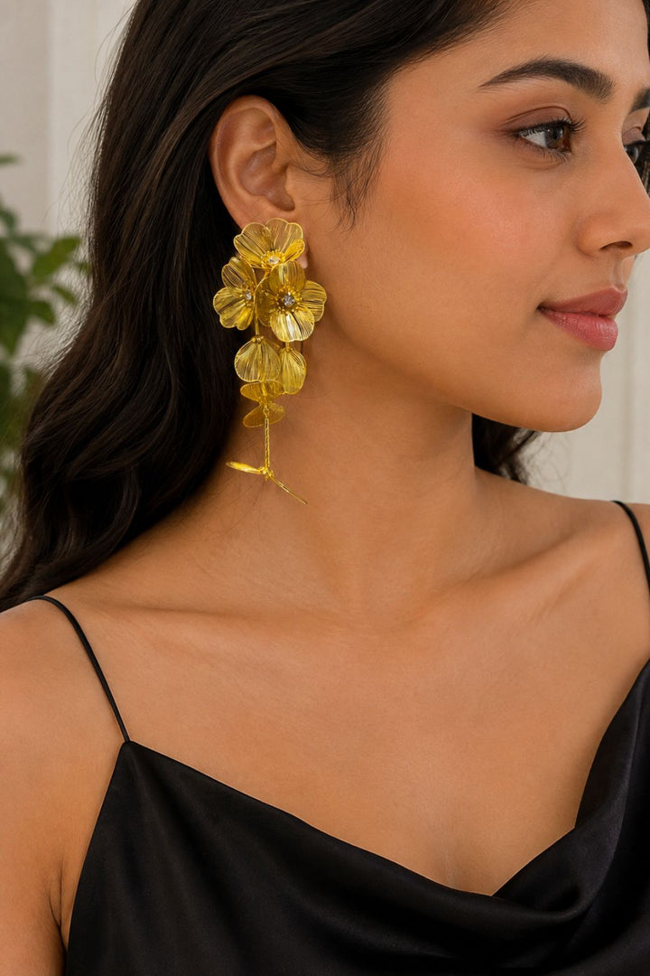 Golden Petal Cascade Drop Earring